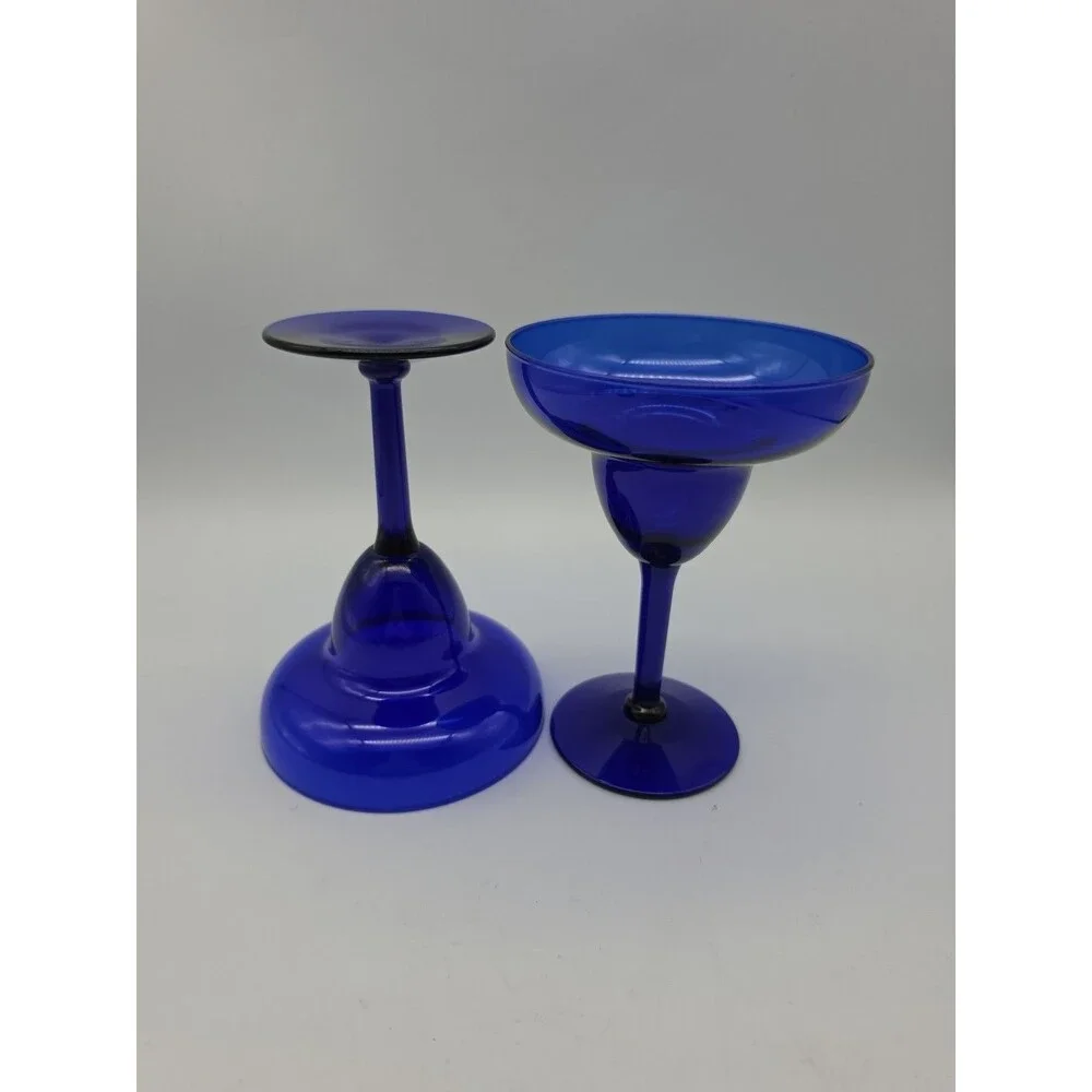 Vintage Set of 2 Cobalt Blue Color Margarita Glasses Pier 1